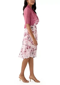 Women's Short Sleeve Scoop Neck Floral Print Jacket Dress