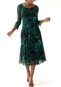 Women's 3/4 Sleeve Printed A-Line Dress