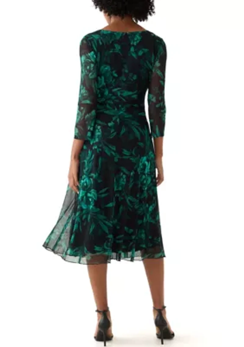 Women's 3/4 Sleeve Printed A-Line Dress
