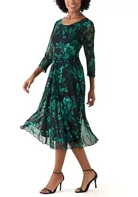Women's 3/4 Sleeve Printed A-Line Dress