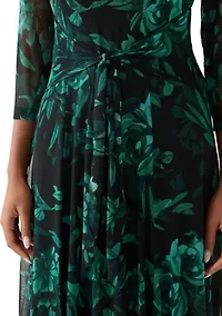Women's 3/4 Sleeve Printed A-Line Dress