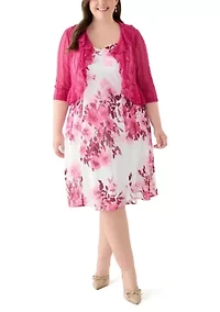 Plus Sleeveless Floral Print Jacket Dress