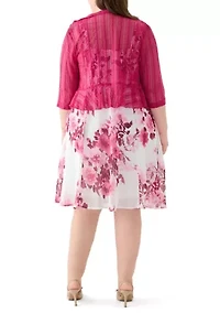 Plus Sleeveless Floral Print Jacket Dress