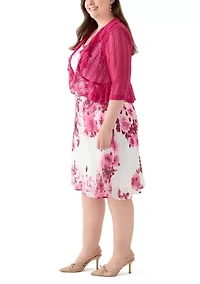 Plus Sleeveless Floral Print Jacket Dress