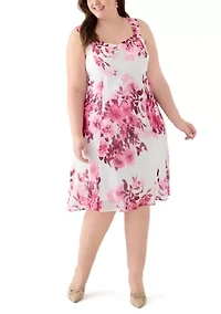 Plus Sleeveless Floral Print Jacket Dress