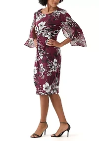 Women's 3/4 Sleeve Crew Neck Floral Print A-Line Dress