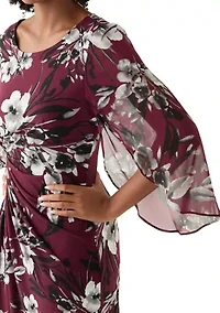 Women's 3/4 Sleeve Crew Neck Floral Print A-Line Dress