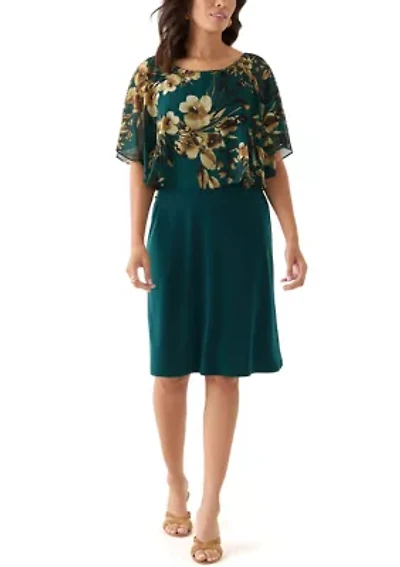 Women's Cape Sleeve Floral A-Line Dress