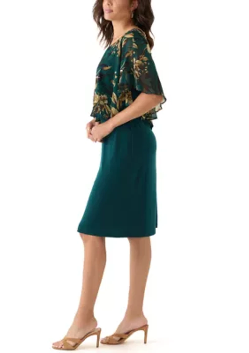 Women's Cape Sleeve Floral A-Line Dress