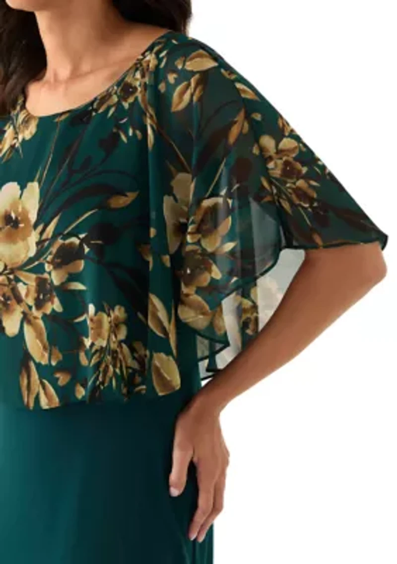 Women's Cape Sleeve Floral A-Line Dress