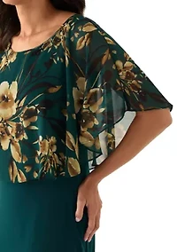 Women's Cape Sleeve Floral A-Line Dress