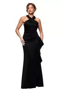 Women's Halter Cascade Ruffle Gown