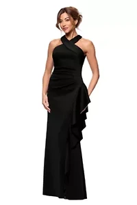 Women's Halter Cascade Ruffle Gown