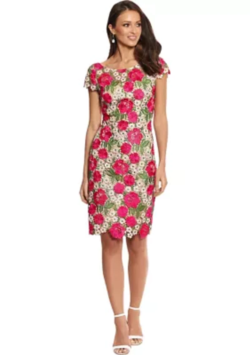 Women's Short Sleeve Floral Print Sheath Dress