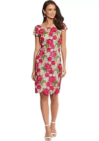 Women's Short Sleeve Floral Print Sheath Dress