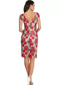 Women's Short Sleeve Floral Print Sheath Dress