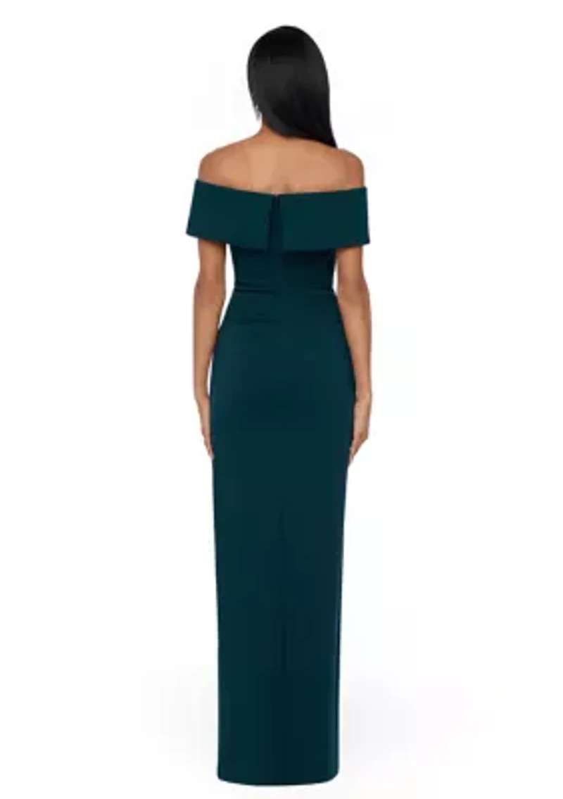 Women's Solid Side Ruched Ruffle Gown