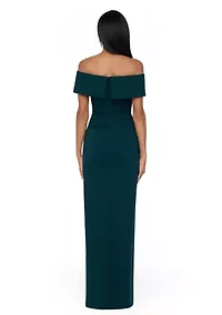 Women's Solid Side Ruched Ruffle Gown