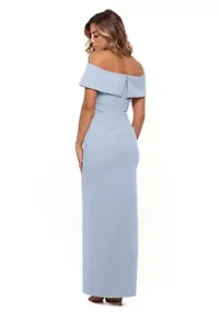 Women's Solid Side Ruched Ruffle Gown