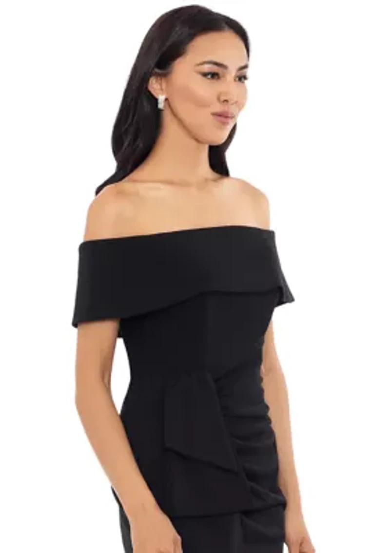 Women's Solid Side Ruched Ruffle Gown