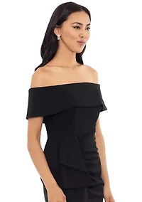 Women's Solid Side Ruched Ruffle Gown