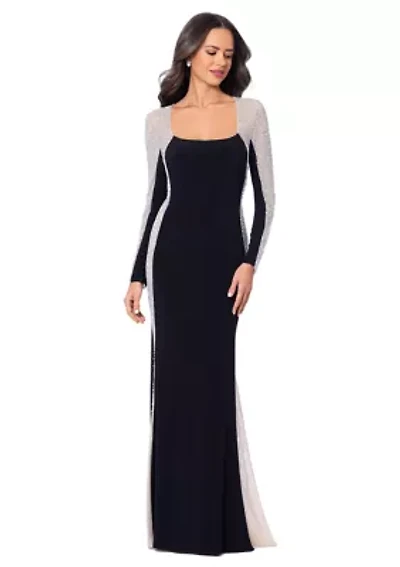 Women's Mesh Long Sleeve Solid Slim Gown