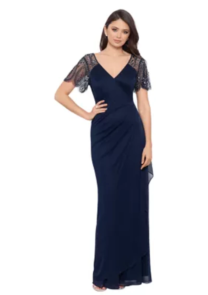 Women's V-Neck Beaded Slim Gown
