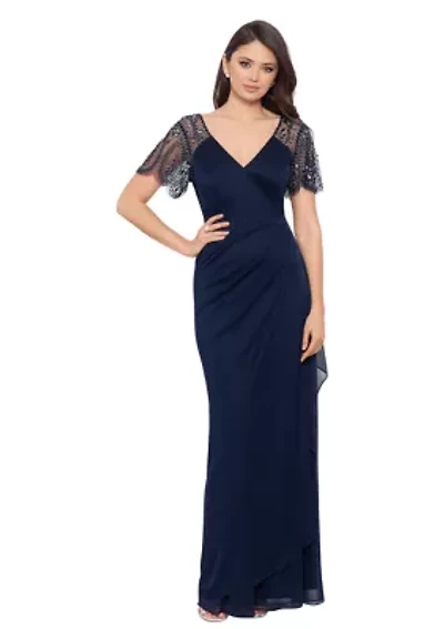 Women's V-Neck Beaded Slim Gown