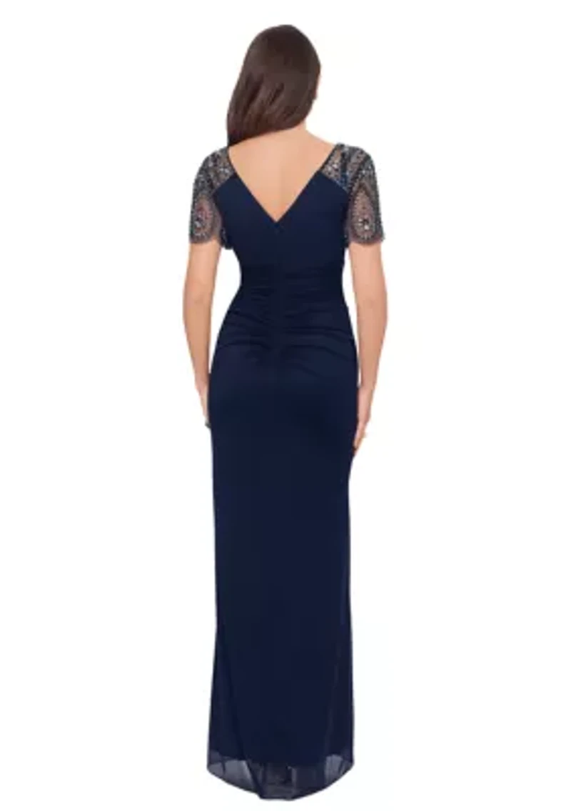 Women's V-Neck Beaded Slim Gown