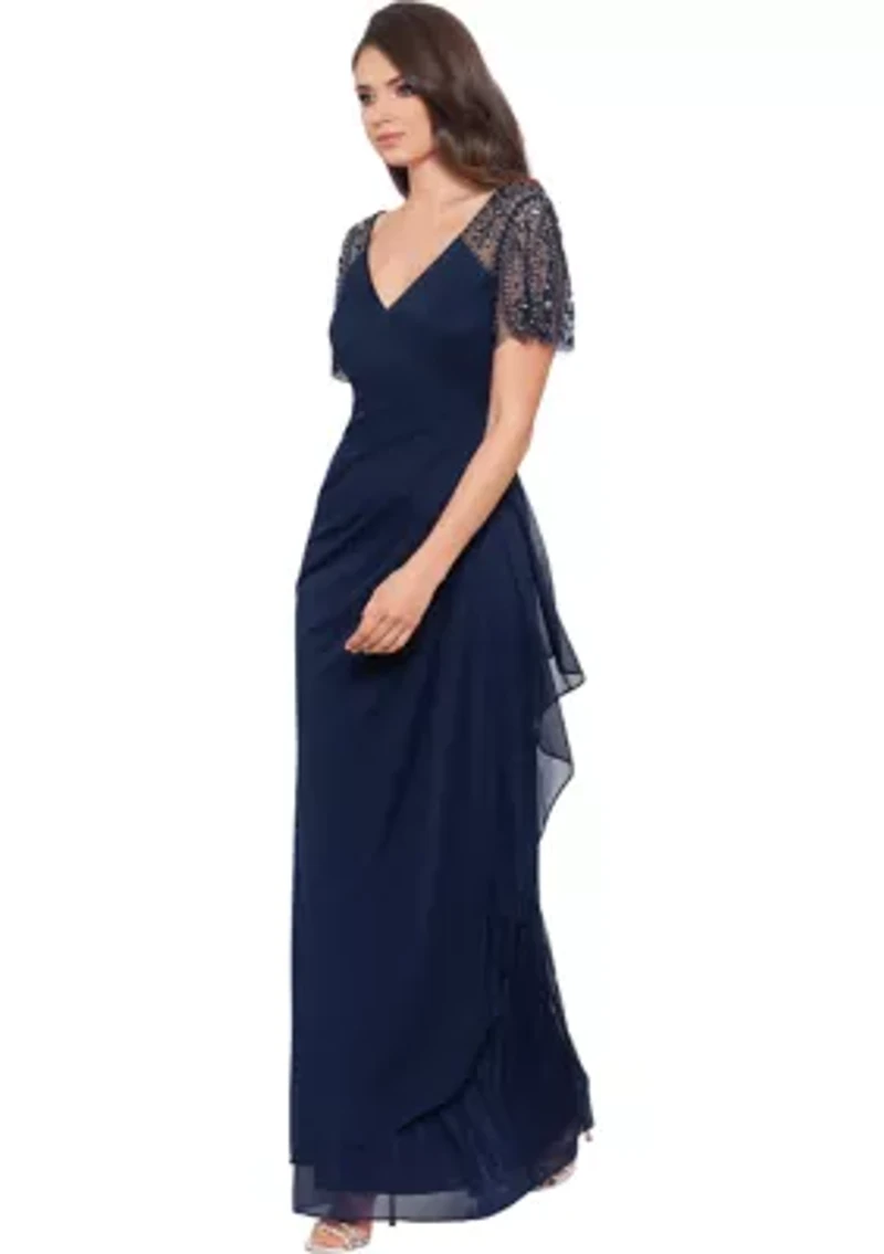 Women's V-Neck Beaded Slim Gown