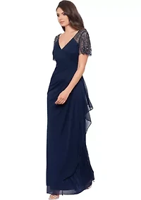 Women's V-Neck Beaded Slim Gown