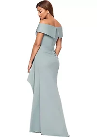 Women's Long Off the Shoulder Scuba Ruffle Dress