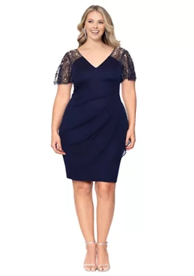 Plus Short Sleeve V-Neck Ruched Sheath Dress