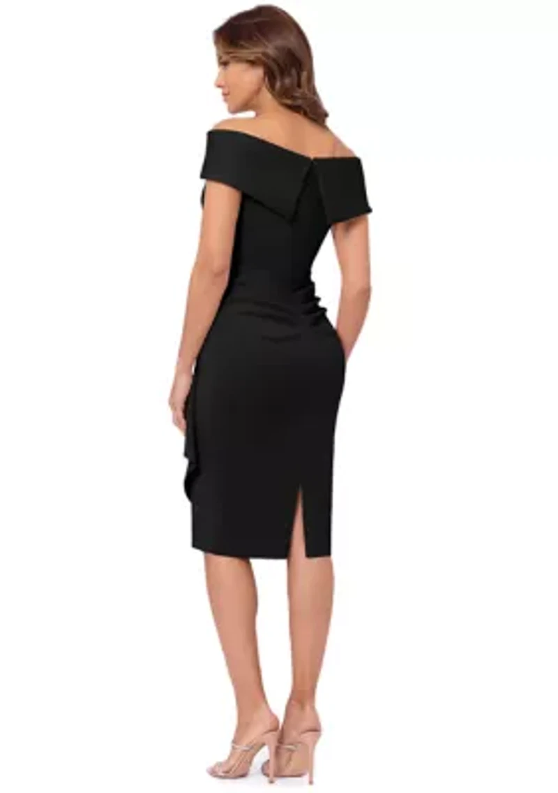 Women's Off the Shoulder Solid Side Ruffle Sheath Gown