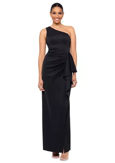 Women's Long Scuba One Shoulder Ruffle Slim Gown