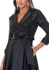 Women's Long Sleeve V-Neck Solid Sequin Ballgown