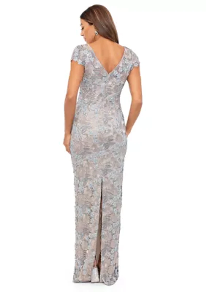 Women's Short Sleeve Floral Print Slim Gown