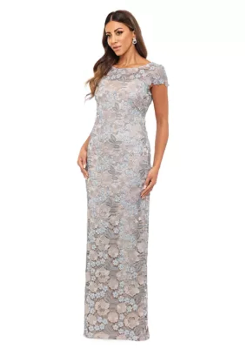 Women's Short Sleeve Floral Print Slim Gown