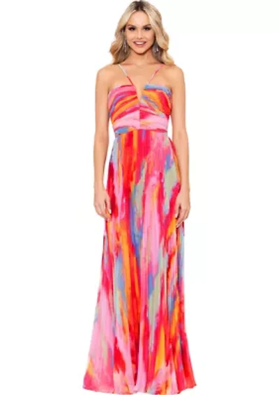 Women's Sleeveless Halter Neck Abstract Print Gown