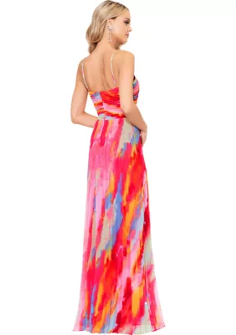 Women's Sleeveless Halter Neck Abstract Print Gown