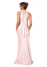 Women's Sleeveless Halter Neck Solid Scuba Crepe Gown