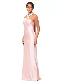 Women's Sleeveless Halter Neck Solid Scuba Crepe Gown
