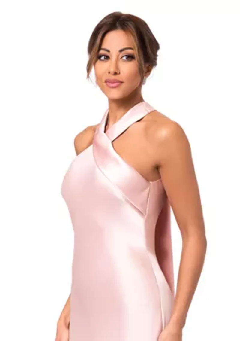 Women's Sleeveless Halter Neck Solid Scuba Crepe Gown
