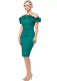 Women's Off the Shoulder Scuba Ruffle Sheath Dress