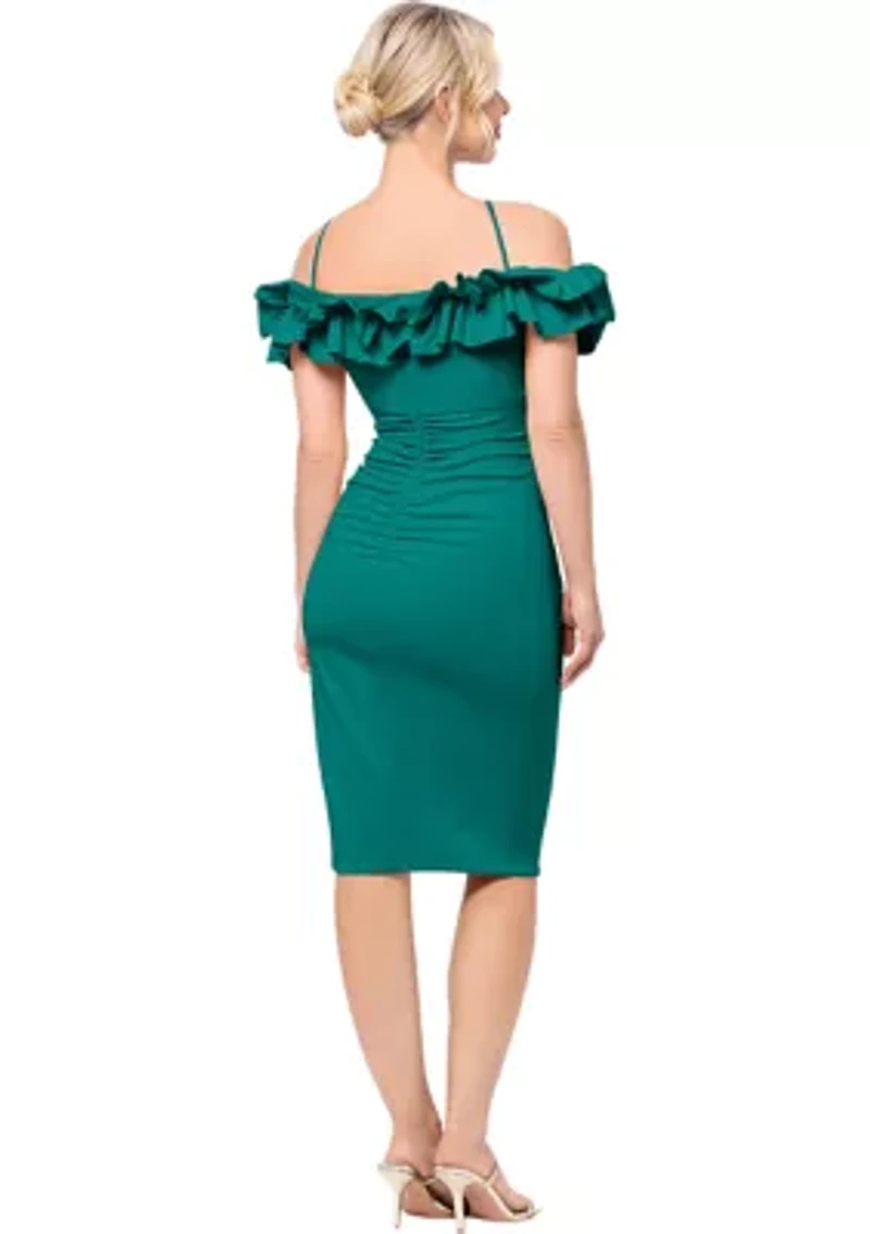 Women's Off the Shoulder Scuba Ruffle Sheath Dress