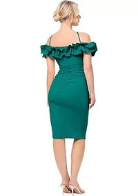 Women's Off the Shoulder Scuba Ruffle Sheath Dress