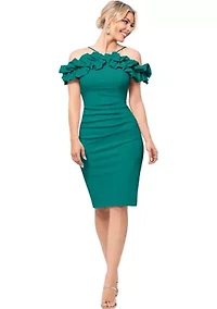 Women's Off the Shoulder Scuba Ruffle Sheath Dress