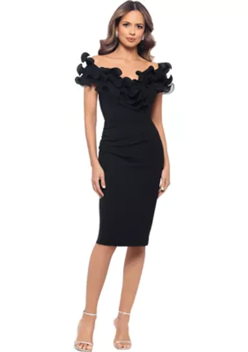 Women's Off the Shoulder Scuba Ruffle Sheath Dress