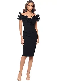 Women's Off the Shoulder Scuba Ruffle Sheath Dress