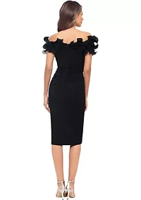 Women's Off the Shoulder Scuba Ruffle Sheath Dress